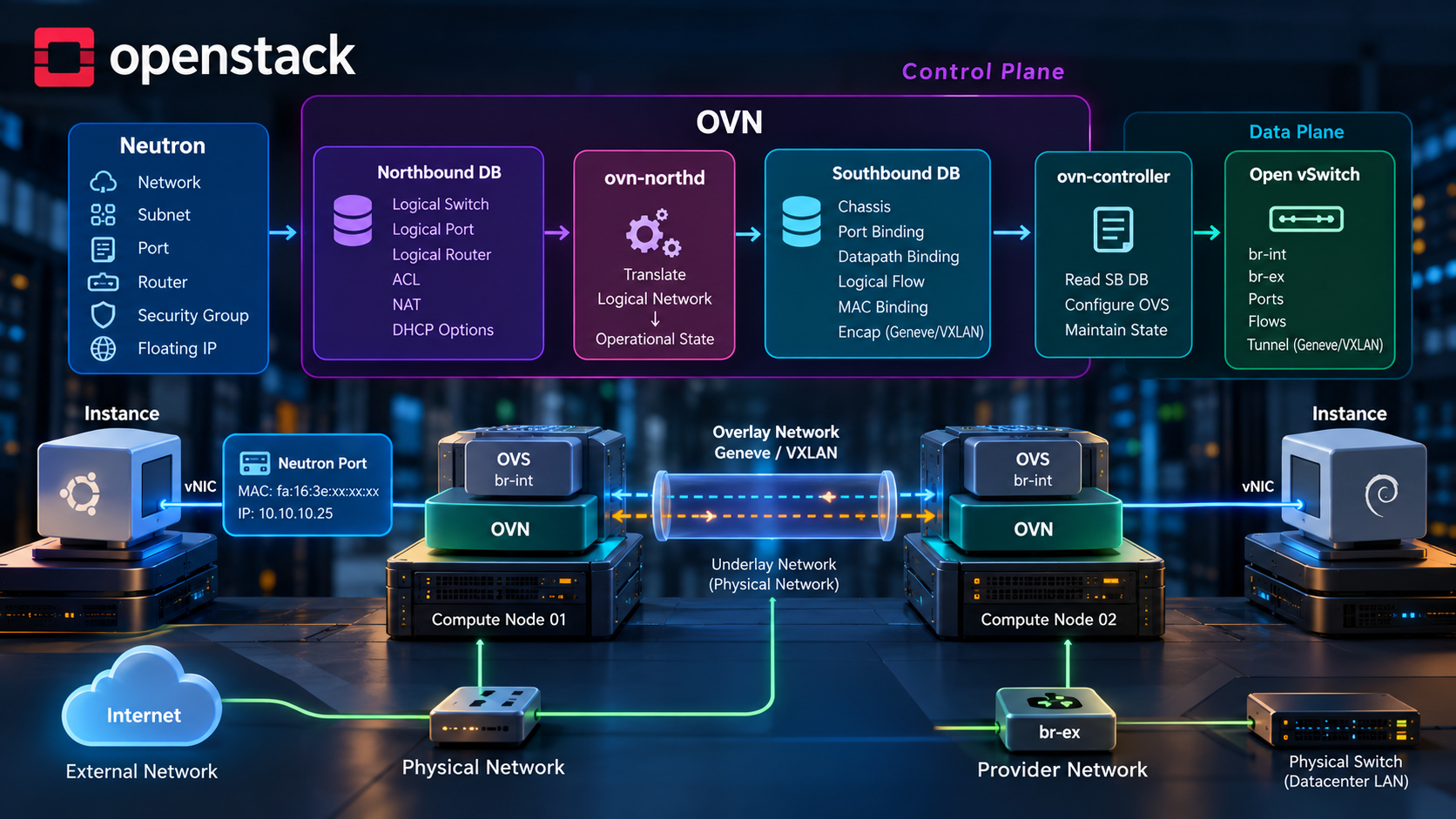 OVN در OpenStack؛ از Neutron Port تا OVS و مسیری که Packet واقعاً طی می‌کند